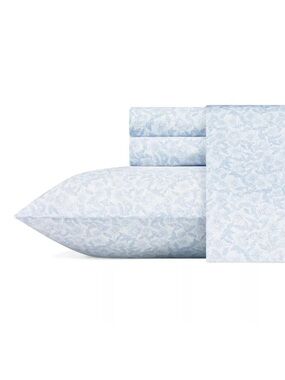 Laura Ashley Blossoming Blue Full 4-Piece Cotton Sateen Sheet Set 300TC NWT